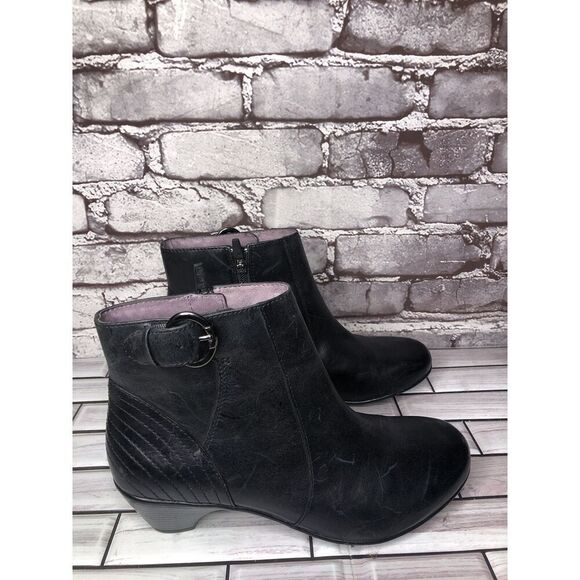 Dansko Black Leather Ankle Boots Block Heel Zip Heel Booties Women 38EU/7.5M US - Picture 11 of 16